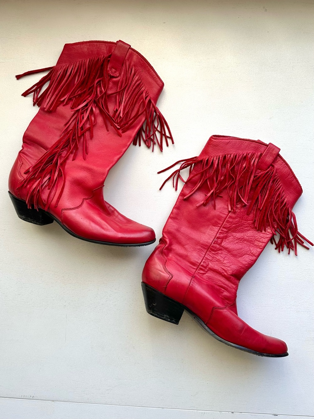 Vintage 1980s dingo red leather fringe western cowboy boots women’s 7